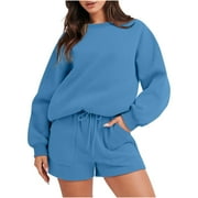 Sweat Sets For Women 2 Piece Outfits Sweatsuit Oversized Crew Neck Sweatshirt \u0026 Short Set Lounge Wear Tracksuit Set